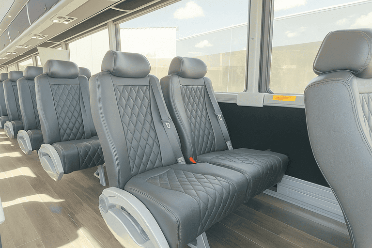 interior of Columbia Coach Bus Service charter bus