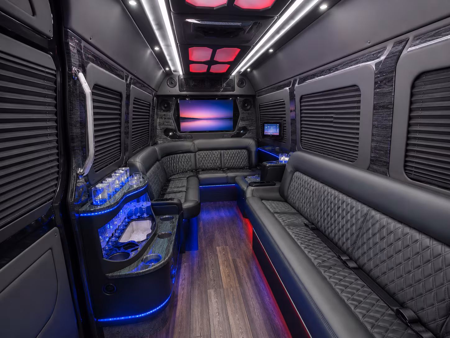 columbia 28 passenger party bus interior