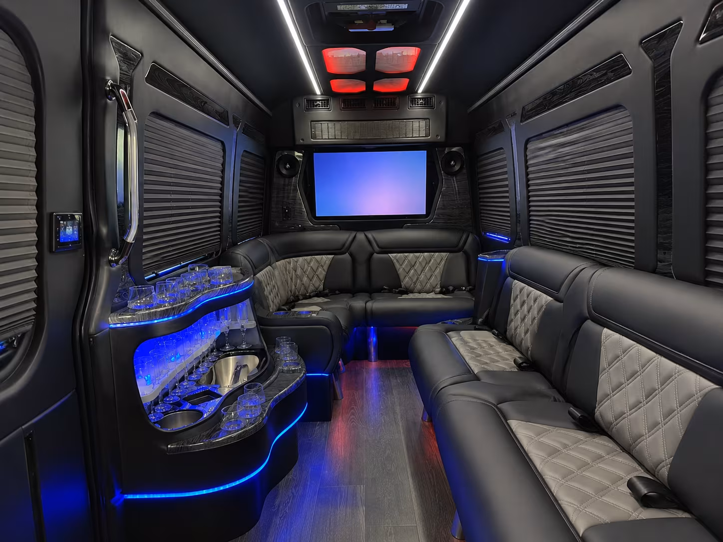 columbia 50 passenger party bus inside