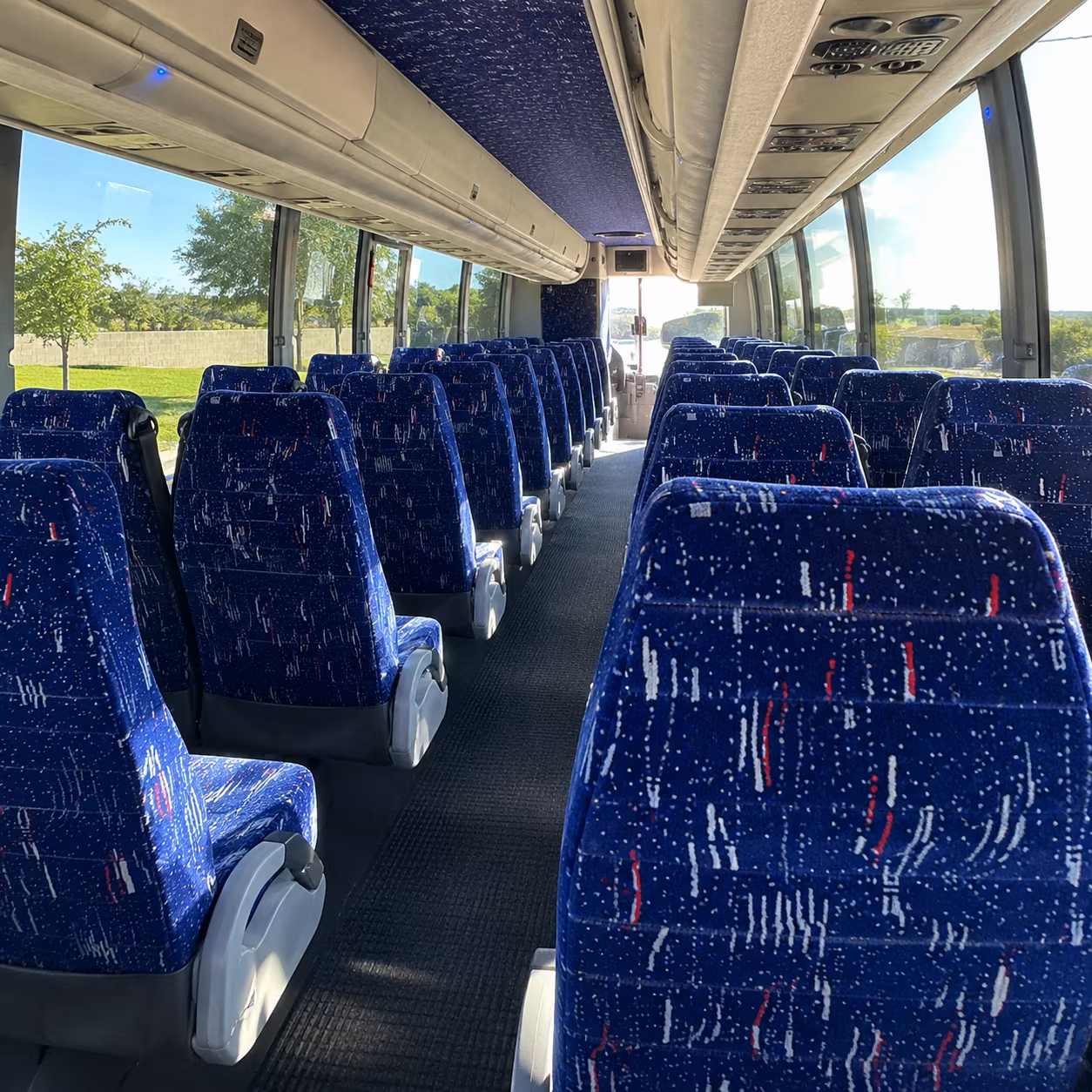 columbia 56 passenger charter bus inside